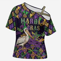 Mardi Gras Pelican Cross Shoulder Shirt Let the Good Times Roll