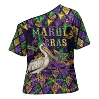 Mardi Gras Pelican Cross Shoulder Shirt Let the Good Times Roll