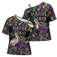 Mardi Gras Pelican Cross Shoulder Shirt Let the Good Times Roll