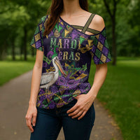 Mardi Gras Pelican Cross Shoulder Shirt Let the Good Times Roll