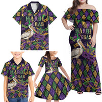 Mardi Gras Pelican Family Matching Off Shoulder Maxi Dress and Hawaiian Shirt Let the Good Times Roll
