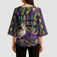 Mardi Gras Pelican Kimono Sleeve Blouse Let the Good Times Roll