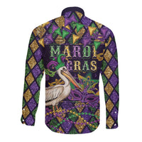 Mardi Gras Pelican Long Sleeve Button Shirt Let the Good Times Roll