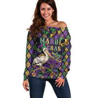 Mardi Gras Pelican Off Shoulder Sweater Let the Good Times Roll