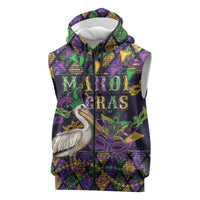 Mardi Gras Pelican Sleeveless Zip Hoodie Let the Good Times Roll
