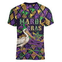 Mardi Gras Pelican Women V-Neck T-Shirt Let the Good Times Roll