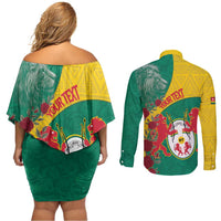 Personalised Republique Togolaise Couples Matching Off Shoulder Short Dress and Long Sleeve Button Shirt Lion Coat Of Arms