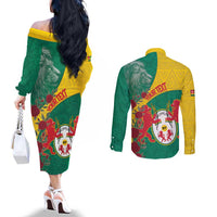 Personalised Republique Togolaise Couples Matching Off The Shoulder Long Sleeve Dress and Long Sleeve Button Shirt Lion Coat Of Arms