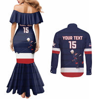 Custom USA Ice Hockey Couples Matching Mermaid Dress and Long Sleeve Button Shirt Go Champions