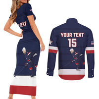 Custom USA Ice Hockey Couples Matching Short Sleeve Bodycon Dress and Long Sleeve Button Shirt Go Champions