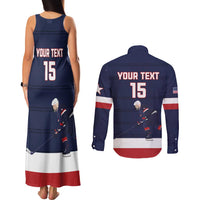 Custom USA Ice Hockey Couples Matching Tank Maxi Dress and Long Sleeve Button Shirt Go Champions