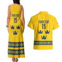 Custom Sweden Ice Hockey Couples Matching Tank Maxi Dress and Hawaiian Shirt Go Tre Kronor