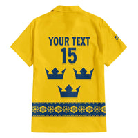 Custom Sweden Ice Hockey Family Matching Off The Shoulder Long Sleeve Dress and Hawaiian Shirt Go Tre Kronor