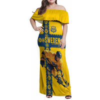 Custom Sweden Ice Hockey Family Matching Off Shoulder Maxi Dress and Hawaiian Shirt Go Tre Kronor