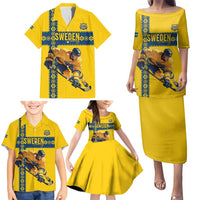 Custom Sweden Ice Hockey Family Matching Puletasi and Hawaiian Shirt Go Tre Kronor
