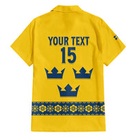 Custom Sweden Ice Hockey Family Matching Short Sleeve Bodycon Dress and Hawaiian Shirt Go Tre Kronor