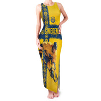 Custom Sweden Ice Hockey Family Matching Tank Maxi Dress and Hawaiian Shirt Go Tre Kronor