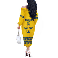 Custom Sweden Ice Hockey Off The Shoulder Long Sleeve Dress Go Tre Kronor