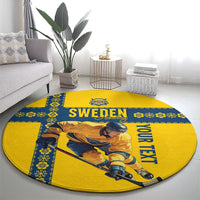 Custom Sweden Ice Hockey Round Carpet Go Tre Kronor