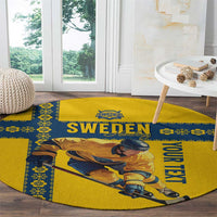 Custom Sweden Ice Hockey Round Carpet Go Tre Kronor