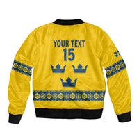 Custom Sweden Ice Hockey Sleeve Zip Bomber Jacket Go Tre Kronor