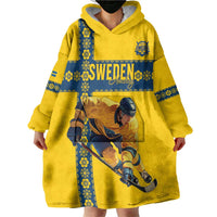 Custom Sweden Ice Hockey Wearable Blanket Hoodie Go Tre Kronor