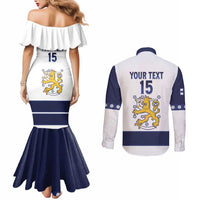 Custom Finland Ice Hockey Couples Matching Mermaid Dress and Long Sleeve Button Shirt Go Suomi Go