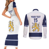 Custom Finland Ice Hockey Couples Matching Short Sleeve Bodycon Dress and Long Sleeve Button Shirt Go Suomi Go
