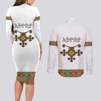 Ethiopia Saba Kemis Couples Matching Long Sleeve Bodycon Dress and Long Sleeve Button Shirt Habesha Style LT15