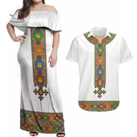 Ethiopia Saba Kemis Couples Matching Off Shoulder Maxi Dress and Hawaiian Shirt Habesha Style LT15
