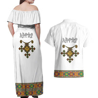 Ethiopia Saba Kemis Couples Matching Off Shoulder Maxi Dress and Hawaiian Shirt Habesha Style LT15