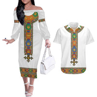 Ethiopia Saba Kemis Couples Matching Off The Shoulder Long Sleeve Dress and Hawaiian Shirt Habesha Style LT15
