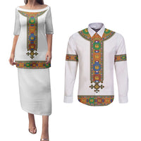 Ethiopia Saba Kemis Couples Matching Puletasi and Long Sleeve Button Shirt Habesha Style LT15