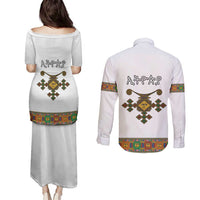 Ethiopia Saba Kemis Couples Matching Puletasi and Long Sleeve Button Shirt Habesha Style LT15