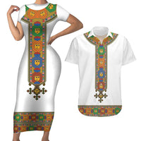 Ethiopia Saba Kemis Couples Matching Short Sleeve Bodycon Dress and Hawaiian Shirt Habesha Style LT15