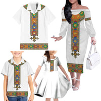 Ethiopia Saba Kemis Family Matching Off The Shoulder Long Sleeve Dress and Hawaiian Shirt Habesha Style LT15
