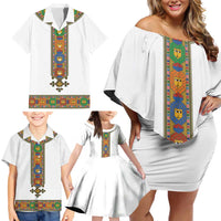 Ethiopia Saba Kemis Family Matching Off Shoulder Short Dress and Hawaiian Shirt Habesha Style LT15