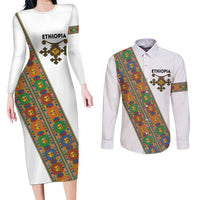 Ethiopia Saba Kemis Couples Matching Long Sleeve Bodycon Dress and Long Sleeve Button Shirt Sash Style