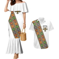 Ethiopia Saba Kemis Couples Matching Mermaid Dress and Hawaiian Shirt Sash Style