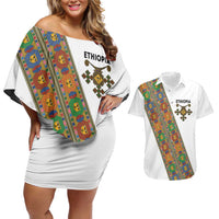 Ethiopia Saba Kemis Couples Matching Off Shoulder Short Dress and Hawaiian Shirt Sash Style