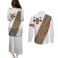Ethiopia Saba Kemis Couples Matching Puletasi and Long Sleeve Button Shirt Sash Style