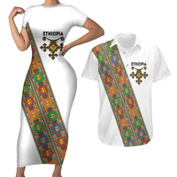 Ethiopia Saba Kemis Couples Matching Short Sleeve Bodycon Dress and Hawaiian Shirt Sash Style