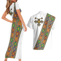 Ethiopia Saba Kemis Couples Matching Short Sleeve Bodycon Dress and Hawaiian Shirt Sash Style