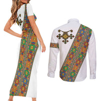 Ethiopia Saba Kemis Couples Matching Short Sleeve Bodycon Dress and Long Sleeve Button Shirt Sash Style