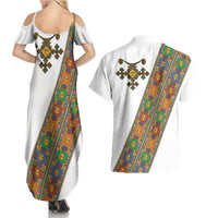 Ethiopia Saba Kemis Couples Matching Summer Maxi Dress and Hawaiian Shirt Sash Style