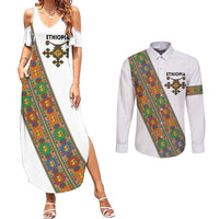 Ethiopia Saba Kemis Couples Matching Summer Maxi Dress and Long Sleeve Button Shirt Sash Style