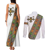 Ethiopia Saba Kemis Couples Matching Tank Maxi Dress and Long Sleeve Button Shirt Sash Style