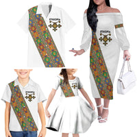 Ethiopia Saba Kemis Family Matching Off The Shoulder Long Sleeve Dress and Hawaiian Shirt Sash Style