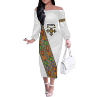 Ethiopia Saba Kemis Family Matching Off The Shoulder Long Sleeve Dress and Hawaiian Shirt Sash Style