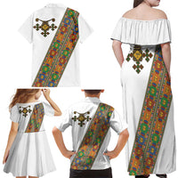 Ethiopia Saba Kemis Family Matching Off Shoulder Maxi Dress and Hawaiian Shirt Sash Style